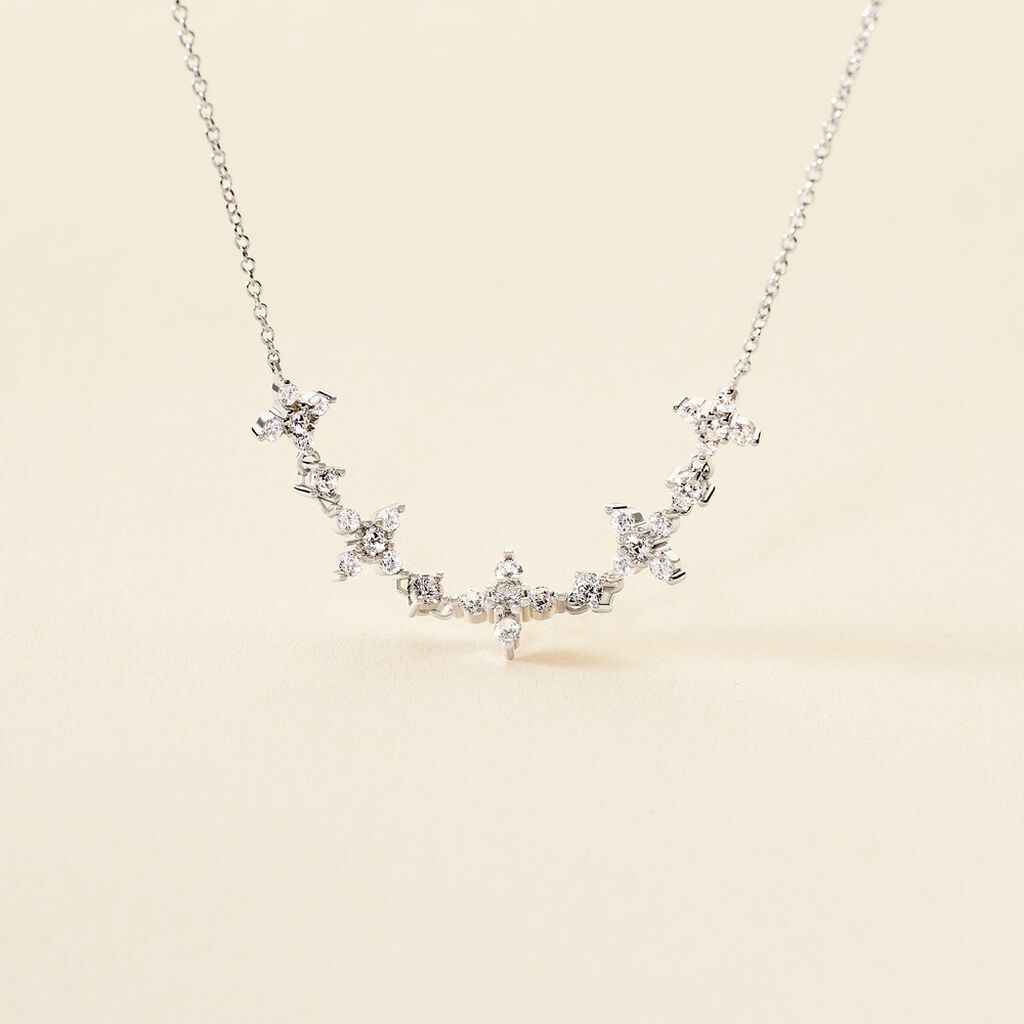 Collier Midnight Flower Argent Blanc Oxyde De Zirconium - Colliers fantaisie Femme | Histoire d’Or