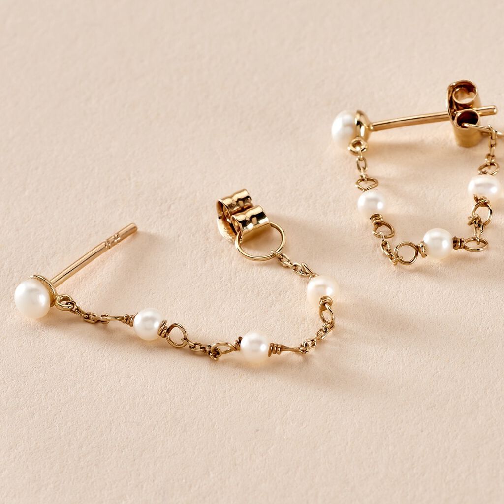 Boucles D'oreilles Pendantes Or Jaune Tiny Pearls Perle - Boucles d'oreilles pendantes Femme | Histoire d’Or