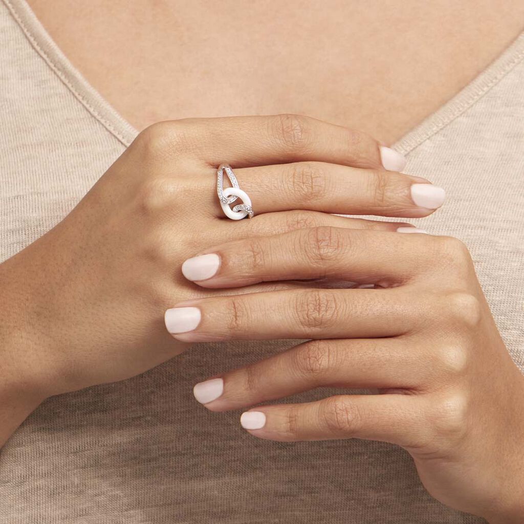 Bague Link Argent Blanc Céramique Et Oxyde De Zirconium - Bagues avec pierre Femme | Histoire d’Or