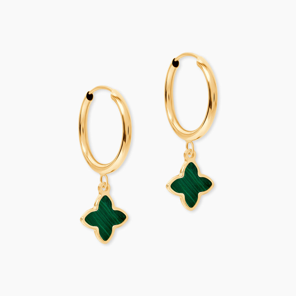 Creoles Lucky Gems Or Jaune Malachite - Boucles d'oreilles cr&eacute;oles Femme | Histoire d&rsquo;Or