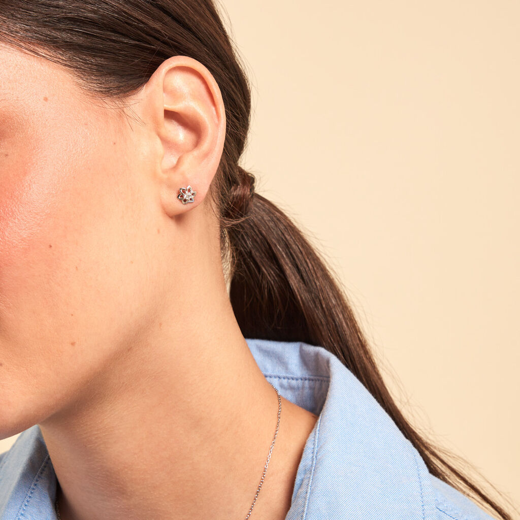 Boucles D'oreilles Puces Emiliette Argent Blanc Oxyde De Zirconium - Nouveautés Femme | Histoire d’Or