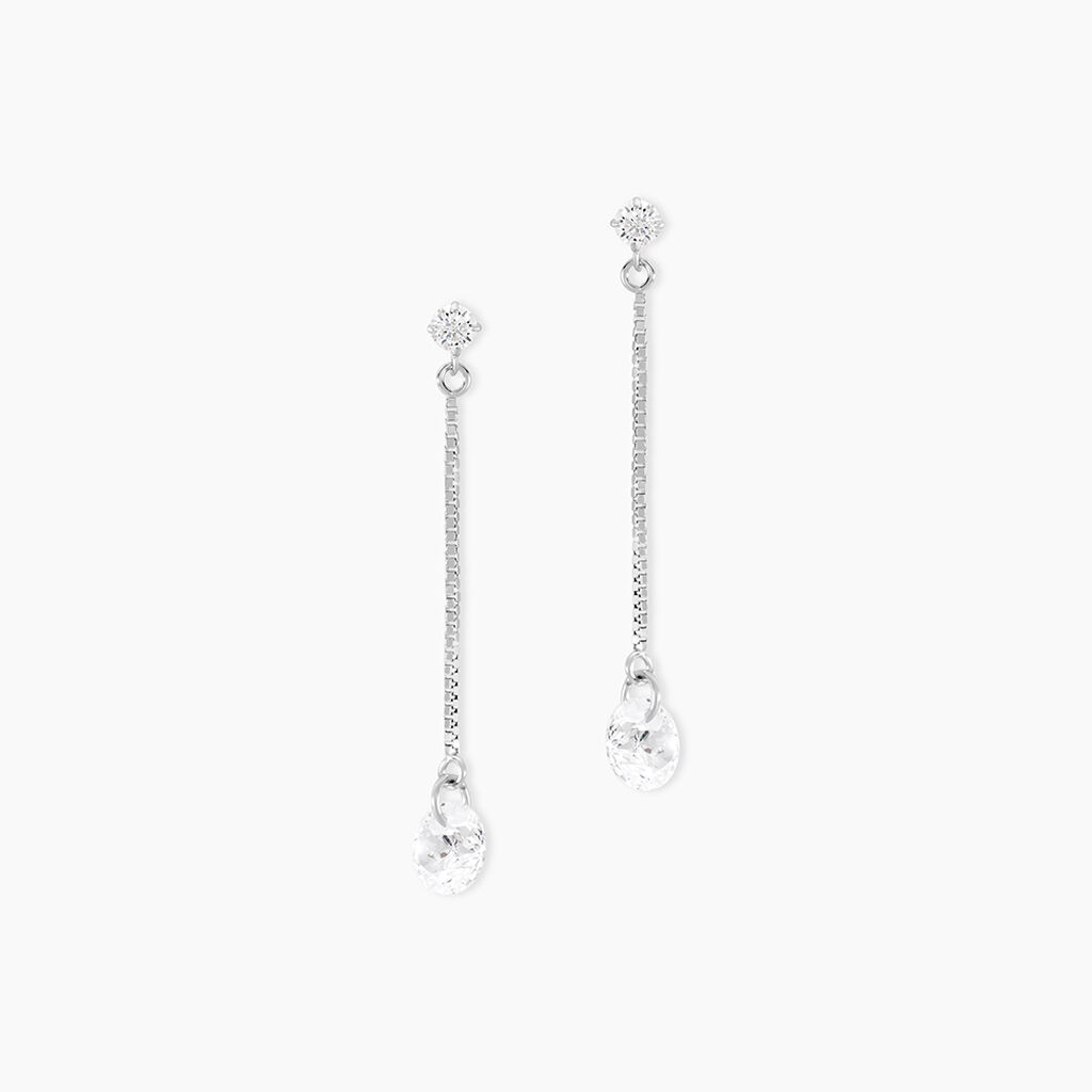 Boucles D'oreilles Pendantes Regane Or Blanc Oxyde De Zirconium - Boucles d'oreilles pendantes Femme | Histoire d&rsquo;Or
