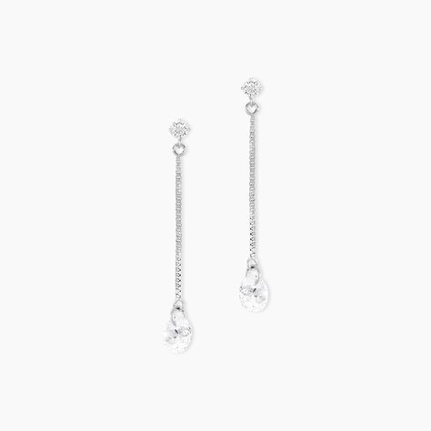 Boucles D'oreilles Pendantes Regane Or Blanc Oxyde De Zirconium - Boucles d'oreilles pendantes Femme | Histoire d&rsquo;Or