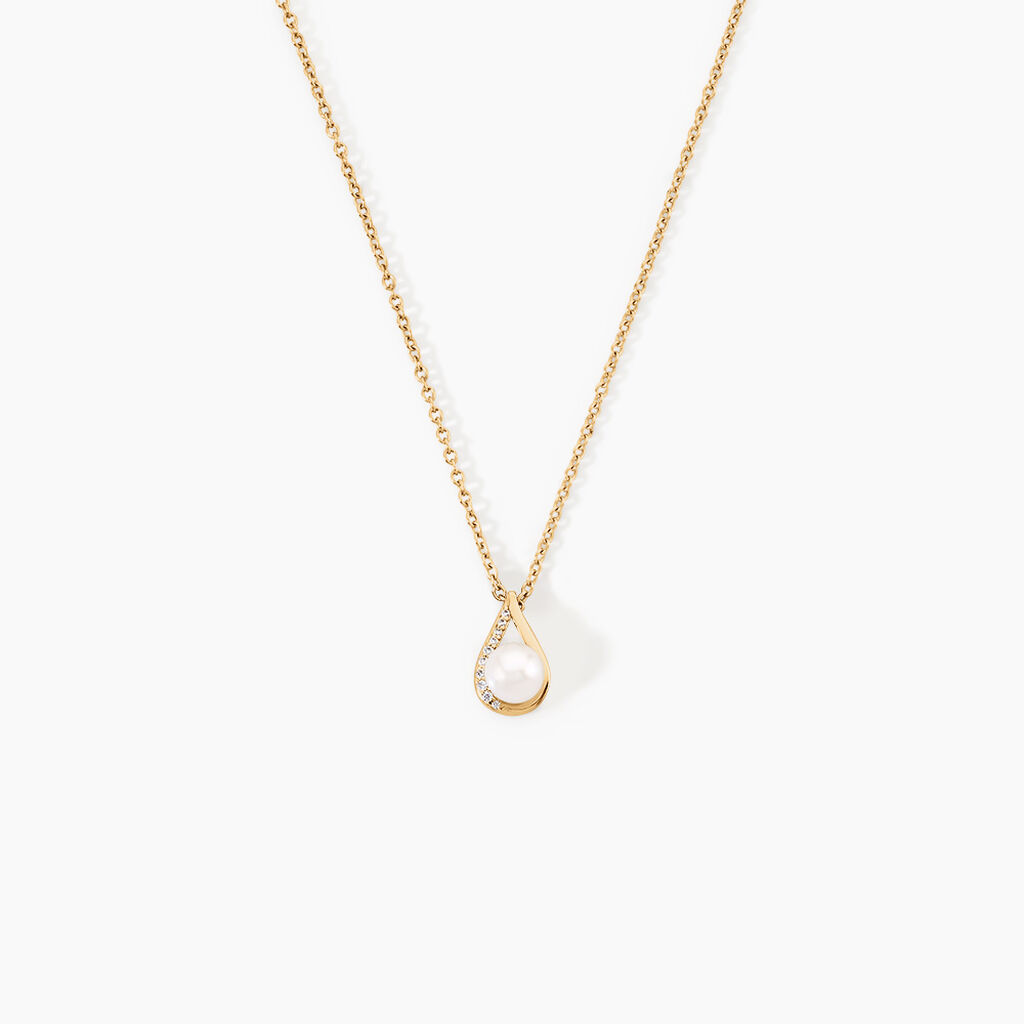 Collier Helin Argent Dor&eacute; A L'Or 750/1000 Perle De Culture Oxyde De Zirconium - Colliers Femme | Histoire d&rsquo;Or