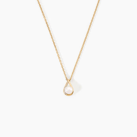 Collier Helin Argent Dor&eacute; A L'Or 750/1000 Perle De Culture Oxyde De Zirconium - Colliers Femme | Histoire d&rsquo;Or