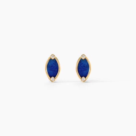 Boucles D'Oreilles Puces Chelo Or Jaune Lapis Lazuli Oxyde De Zirconium - Clous d'oreilles Femme | Histoire d&rsquo;Or