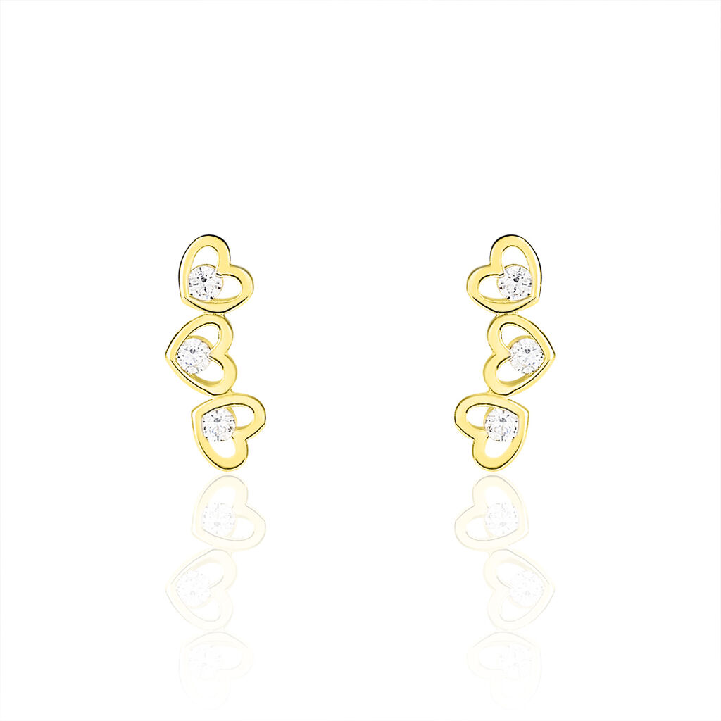 Boucles D'oreilles Puces Daria Coeur Triple Or Jaune Oxyde - Clous d'oreilles Femme | Histoire d’Or