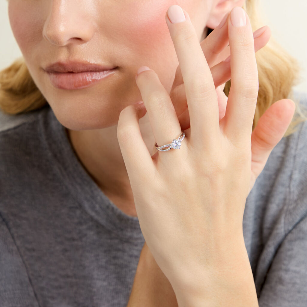 Bague Solitaire Essie Argent Blanc Oxyde De Zirconium - Bagues de fian&ccedil;ailles ronde Femme | Histoire d&rsquo;Or