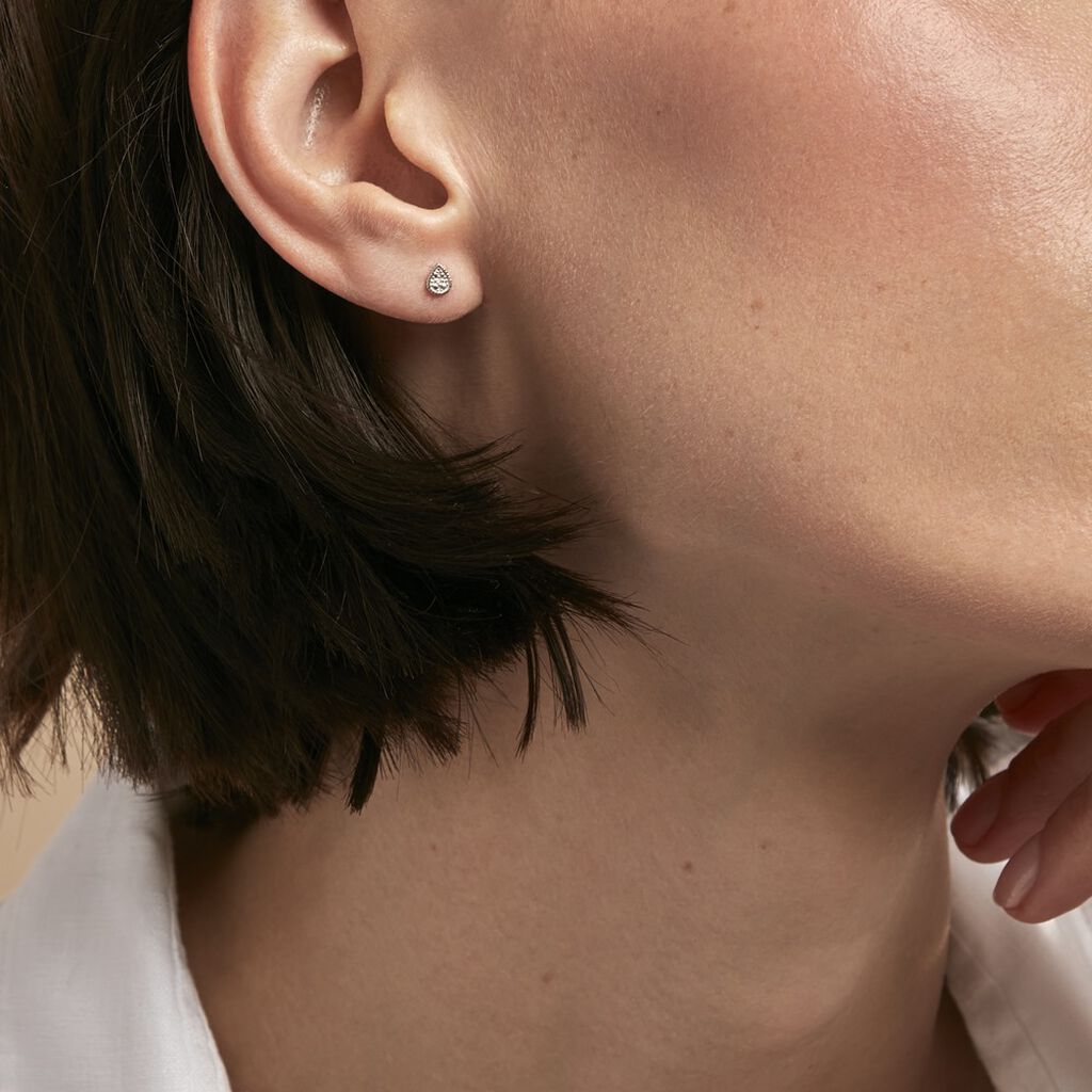 Boucles D'oreilles Puces Mon 1er Diamant Or Blanc Diamant - Clous d'oreilles Femme | Histoire d’Or