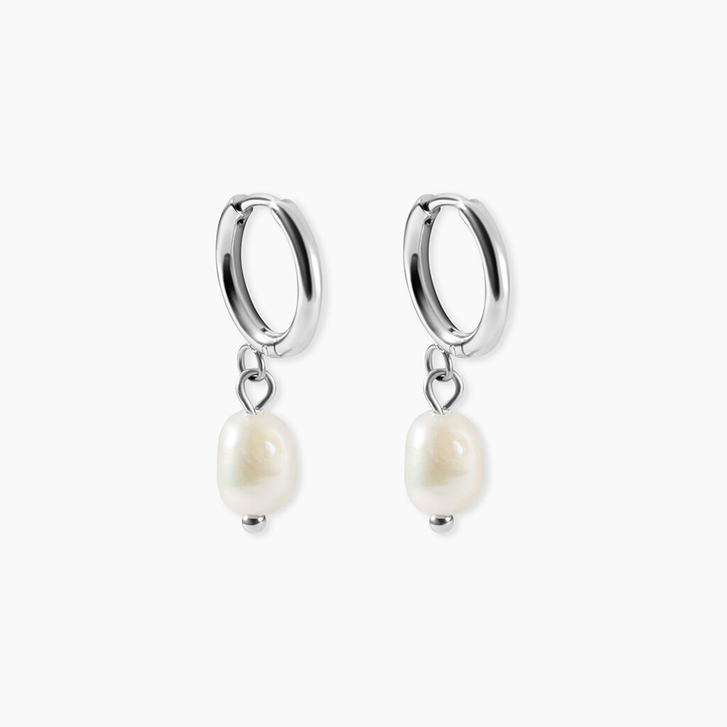 Boucles D'Oreilles Pendantes Pearl Acier Blanc Pierre De Synthese - Boucles d'oreilles fantaisie Homme | Histoire d&rsquo;Or