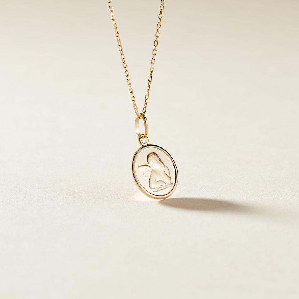 Pendentif Ange Rond Or Jaune - Pendentifs Baptême Famille | Histoire d’Or