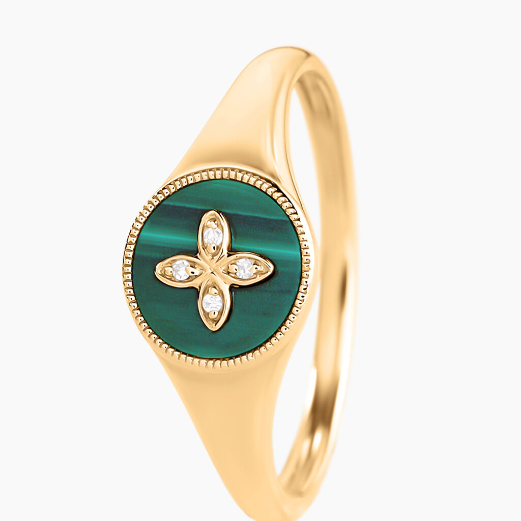 Bague Talisman Or Jaune Malachite Diamant - Bagues avec pierre Femme | Histoire d’Or