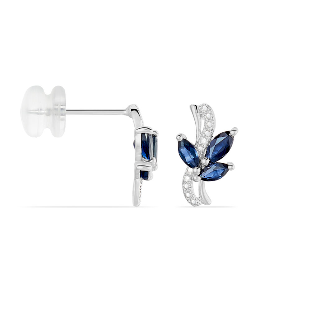 Boucles D'oreilles Puces Angie Or Blanc Saphir Et Diamant - Clous d'oreilles Femme | Histoire d’Or