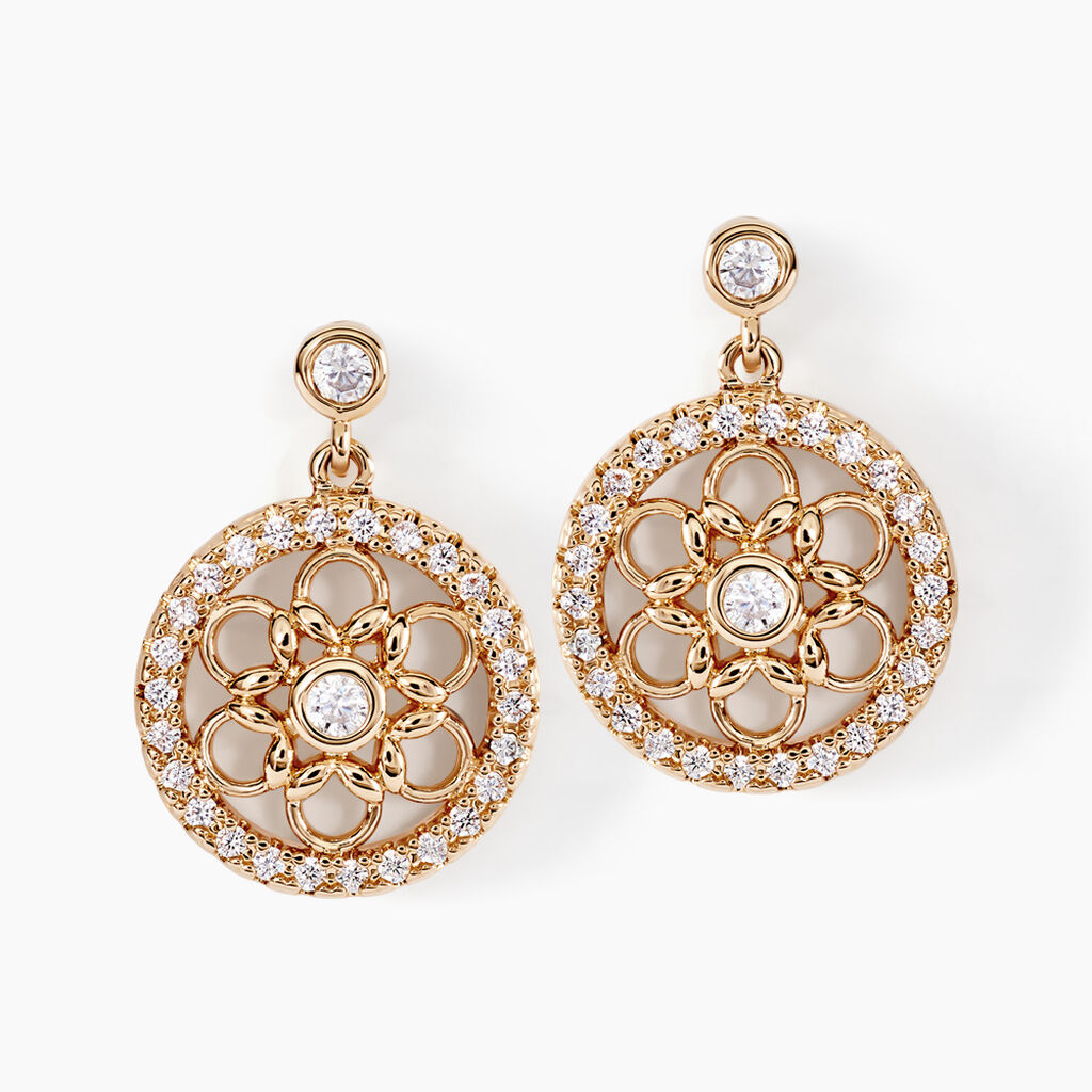 Boucles D&rsquo;oreilles Pendantes Danya Plaqué Or Doré Oxyde De Zirconium