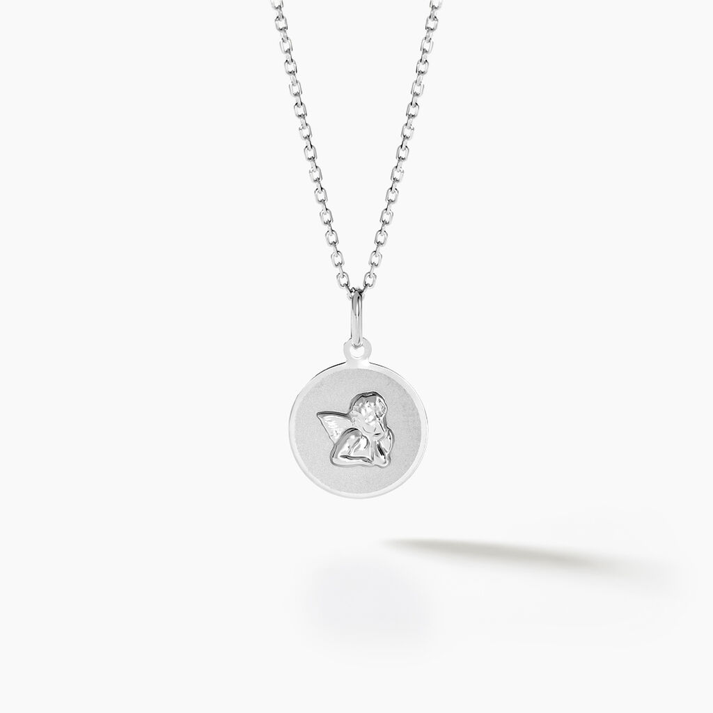 Pendentif Ange Rond Satine Or Blanc - Cadeaux de naissance Enfant | Histoire d’Or