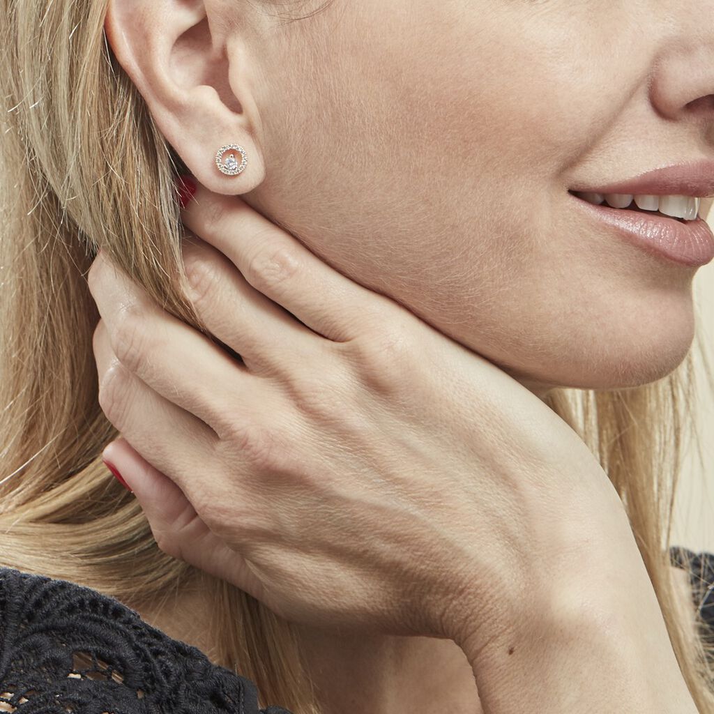 Boucles D'oreilles Puces Lila Plaqué Or Jaune Oxyde De Zirconium - Boucles d'oreilles fantaisie Femme | Histoire d’Or