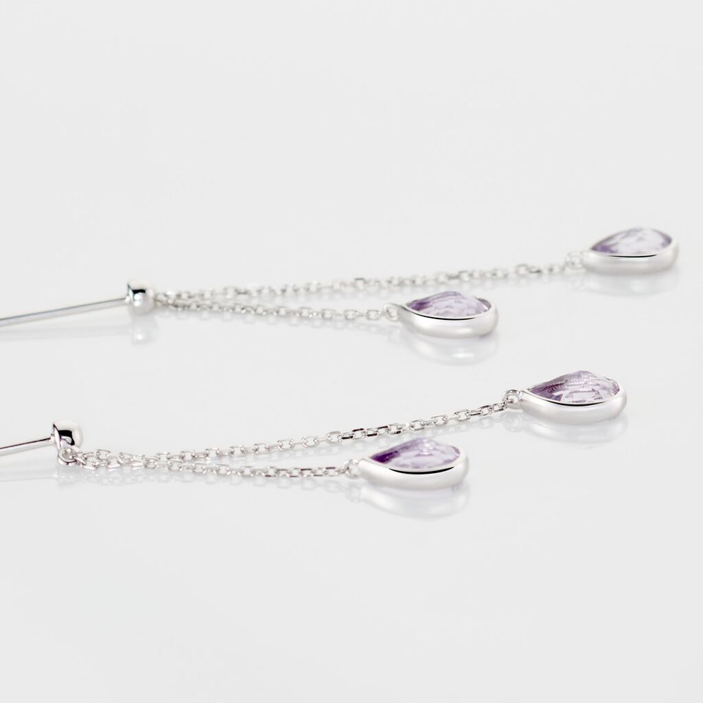 Boucles D'oreilles Pendantes Djime Or Blanc Amethyste - Boucles d'oreilles pendantes Femme | Histoire d’Or