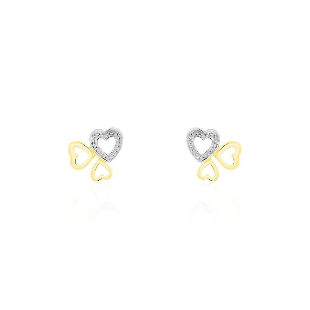 Boucles D'oreilles Puces Anne-maudae Triple Coeurs Or Bicolore - Clous d'oreilles Femme | Histoire d’Or