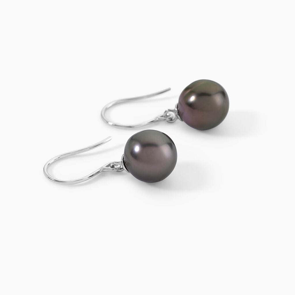 Boucles D'oreilles Pendantes Elitivae Or Blanc Perle De Tahiti - Boucles d'oreilles pendantes Femme | Histoire d&rsquo;Or