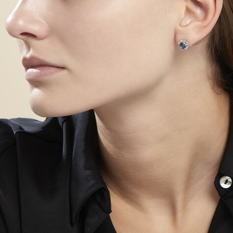 Boucles D'oreilles Puces Argent Blanc Clover Verre Oxydes De Zirconium - Boucles d'oreilles fantaisie Femme | Histoire d’Or