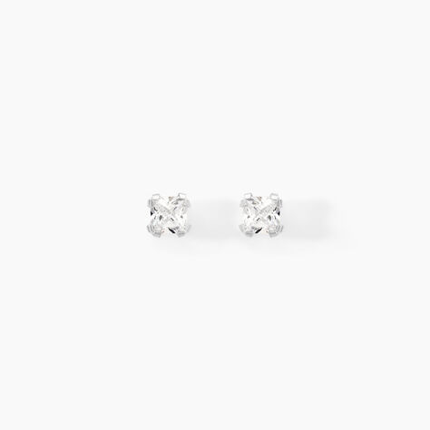 Boucles D'oreilles Puces Or Blanc Oxyde De Zirconium - Clous d'oreilles Famille | Histoire d’Or