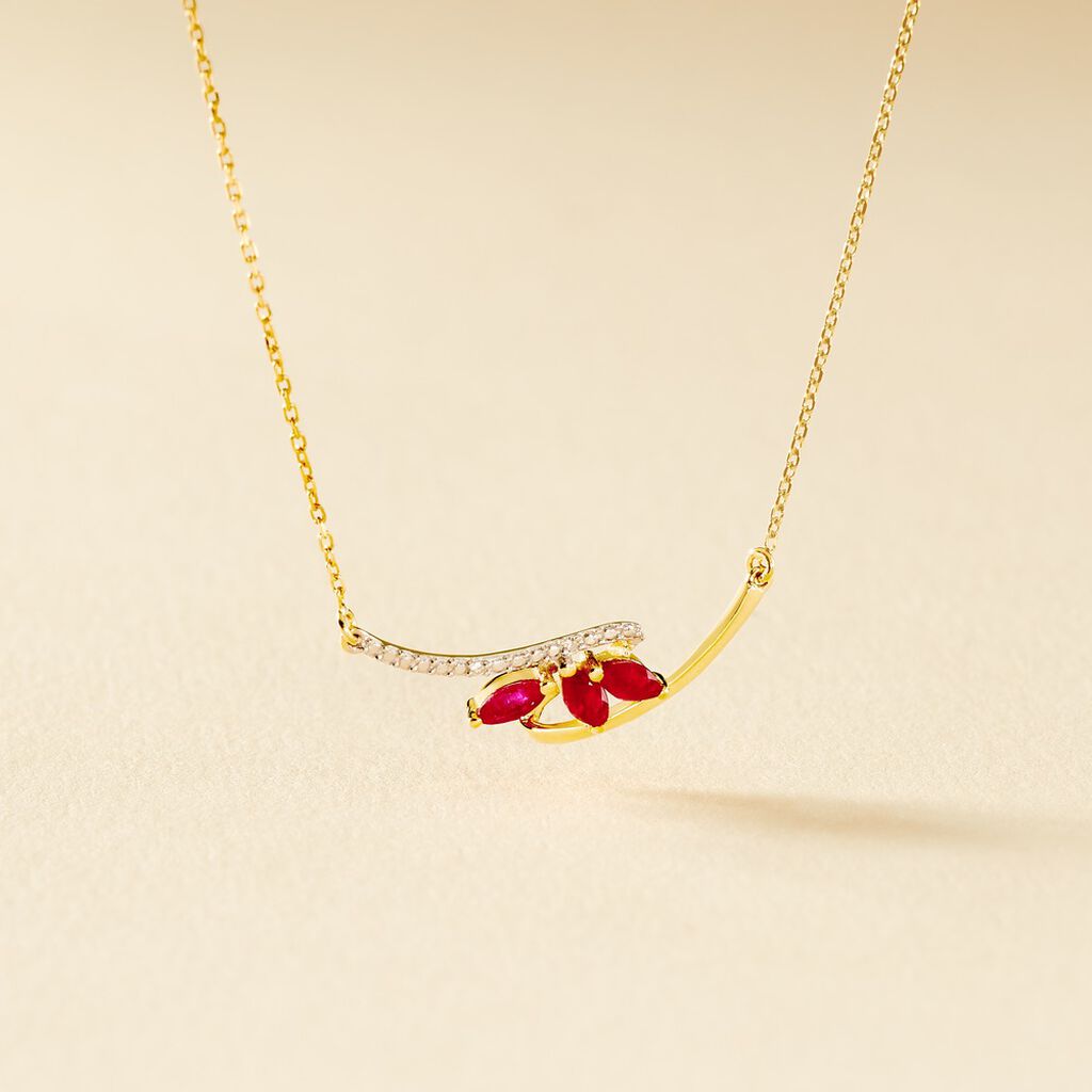 Collier Petale Or Bicolore Rubis Et Diamant - Colliers Femme | Histoire d’Or