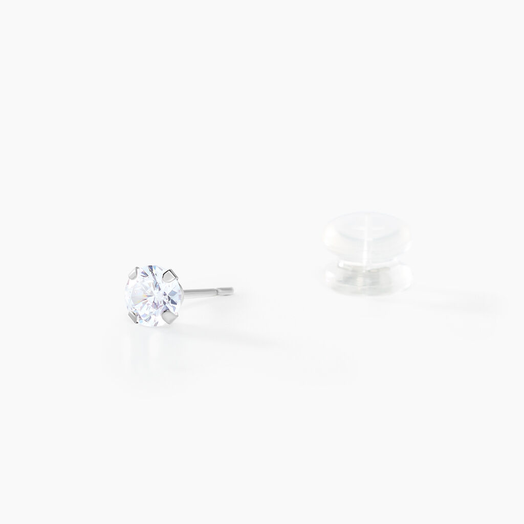 Boucles D'oreilles Puces Eddie Or Blanc Oxyde De Zirconium - Clous d'oreilles Femme | Histoire d’Or