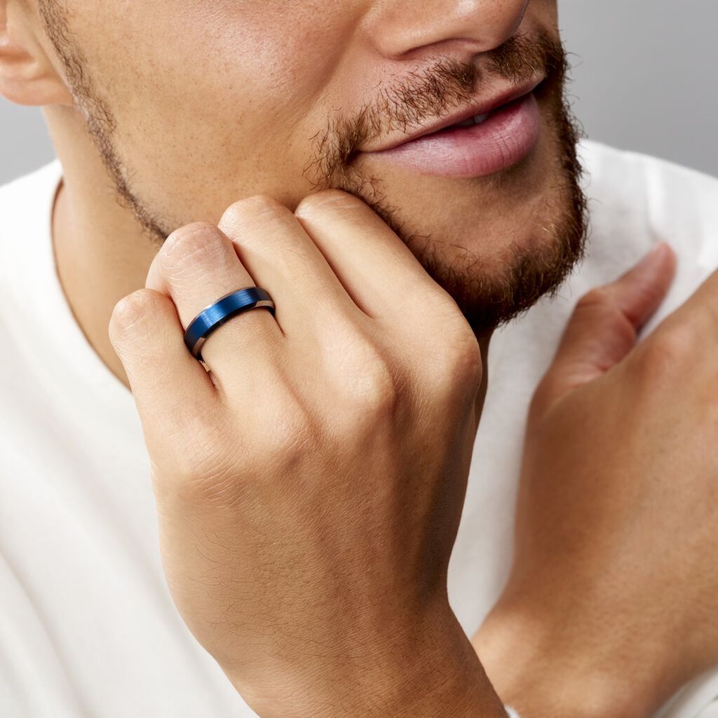 Bague Acier Bleu Jaydon - Bagues fantaisie Homme | Histoire d’Or