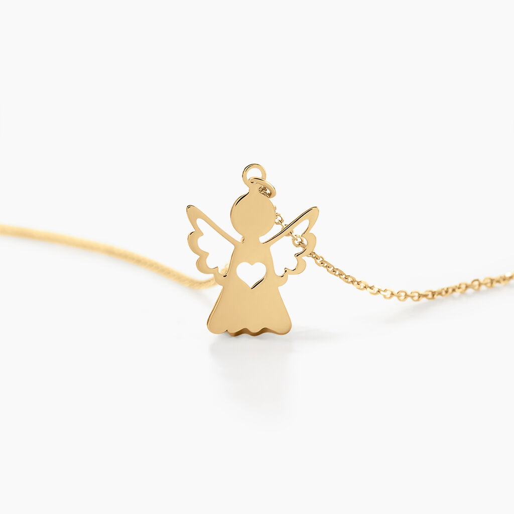 Collier Hallie Ange Et Coeur Or Jaune - Colliers Bapt&ecirc;me Enfant | Histoire d&rsquo;Or