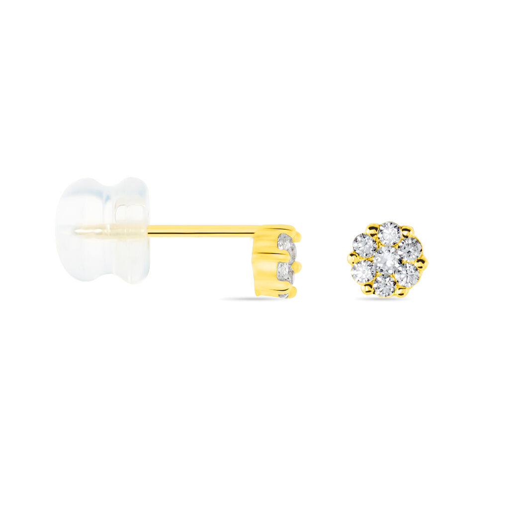 Boucles D'oreilles Puces Eleanor Fleur Or Jaune Oxyde De Zirconium - Clous d'oreilles Femme | Histoire d&rsquo;Or