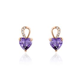 Boucles D'oreilles Puces Argent Rose Atieno Oxyde De Zirconium - Boucles d'Oreilles Coeur Femme | Histoire d’Or