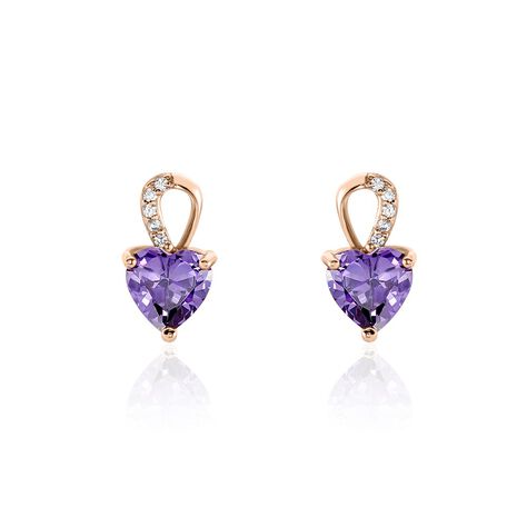 Boucles D'oreilles Puces Argent Rose Atieno Oxyde De Zirconium - Boucles d'Oreilles Coeur Femme | Histoire d’Or
