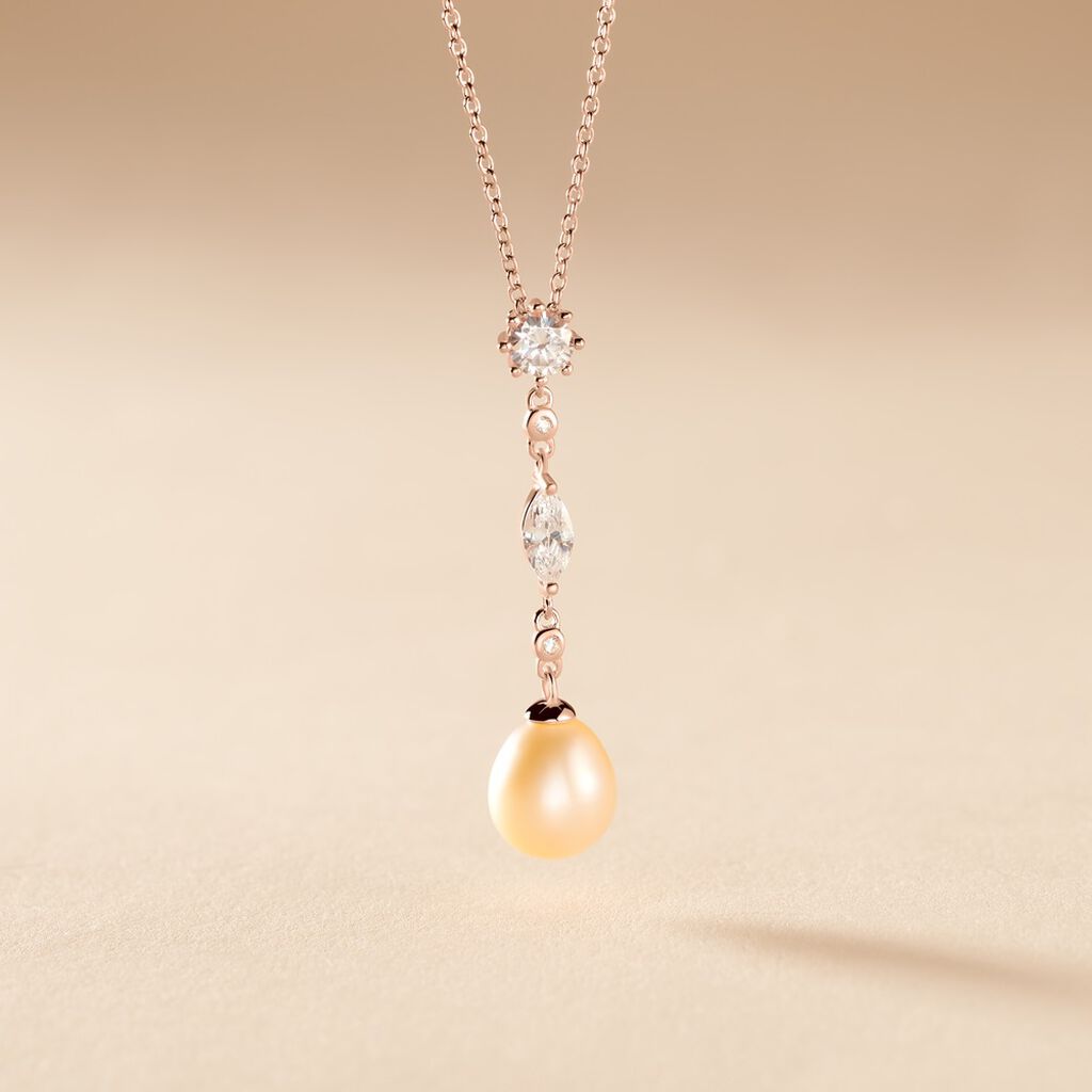 Collier Lynes Argent Rose Perle De Culture Et Oxyde De Zirconium - Colliers fantaisie Femme | Histoire d&rsquo;Or