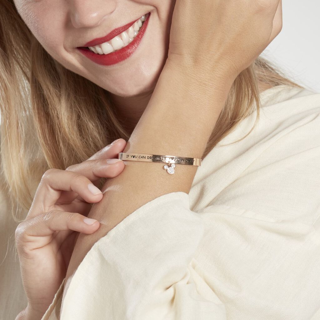 Bracelet Jonc Disney Acier Doré Rose Cristaux - Bracelets fantaisie Femme | Histoire d’Or