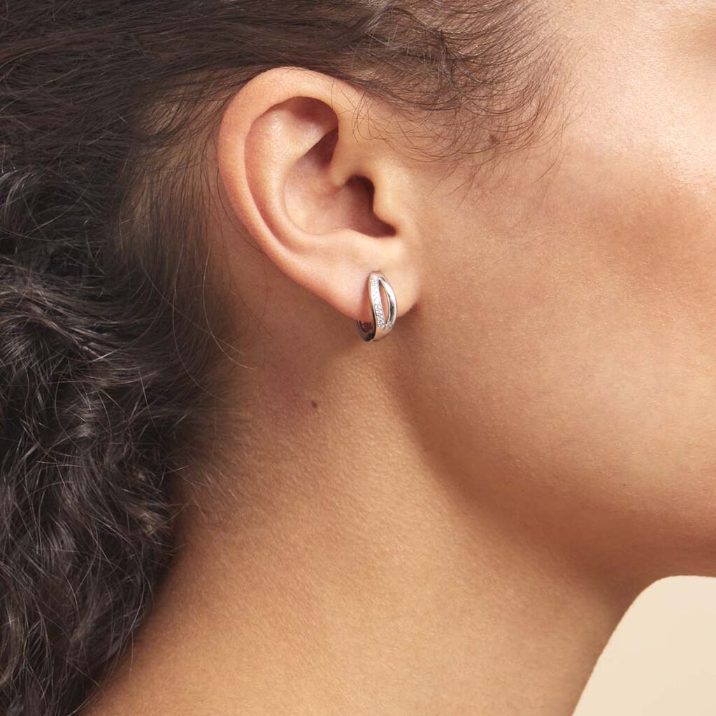 Boucles D'oreilles Celimene Rondes Argent Blanc Oxyde De Zirconium - Boucles d'oreilles créoles Femme | Histoire d’Or