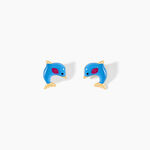 Boucles D'oreilles Puces Flipper Dauphin Or Jaune - Clous d'oreilles Enfant | Histoire d&rsquo;Or