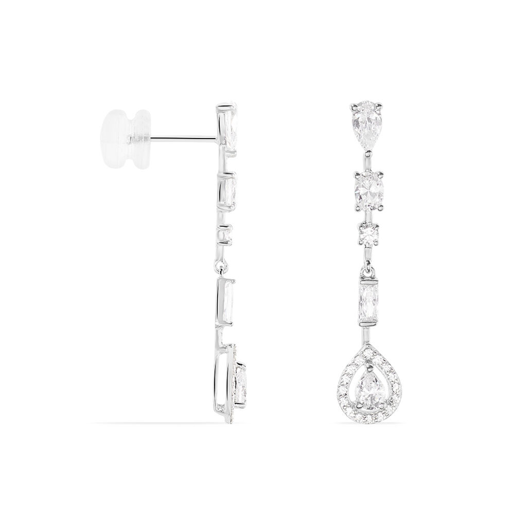 Boucles D'oreilles Pendantes Candia Or Blanc Oxyde De Zirconium - Boucles d'oreilles pendantes Femme | Histoire d&rsquo;Or