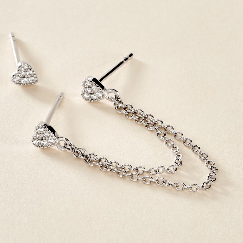 Boucles D'oreilles Dépareillées June Argent Blanc Oxyde De Zirconium - Boucles d'oreilles fantaisie Femme | Histoire d’Or