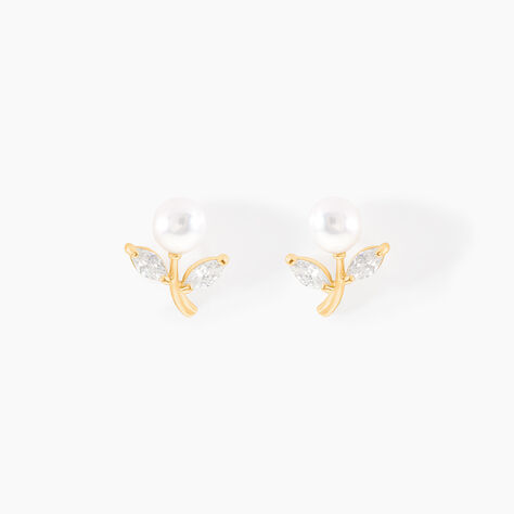 Boucles D'oreilles Puces Frigga Or Jaune Perle De Culture Et Oxyde - Clous d'oreilles Femme | Histoire d’Or
