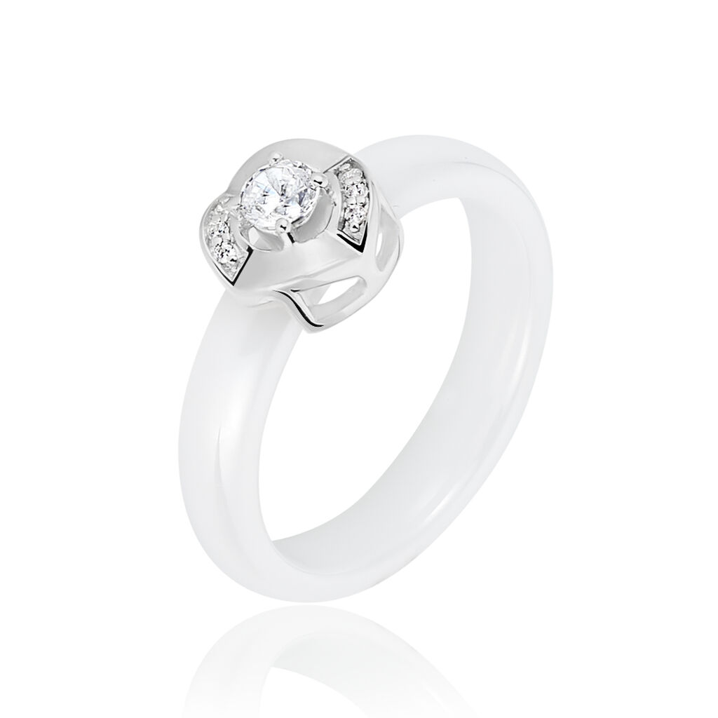 Bague Grace Argent Blanc Céramique Et Oxyde De Zirconium - Bagues avec pierre Femme | Histoire d’Or