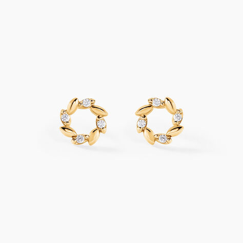 Boucles D'oreilles Puces Reed Or Jaune Oxyde De Zirconium - Clous d'oreilles Femme | Histoire d’Or