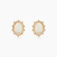 Boucles D'oreilles Puces Vintage Love Plaqué Or Jaune Pierre De Lune