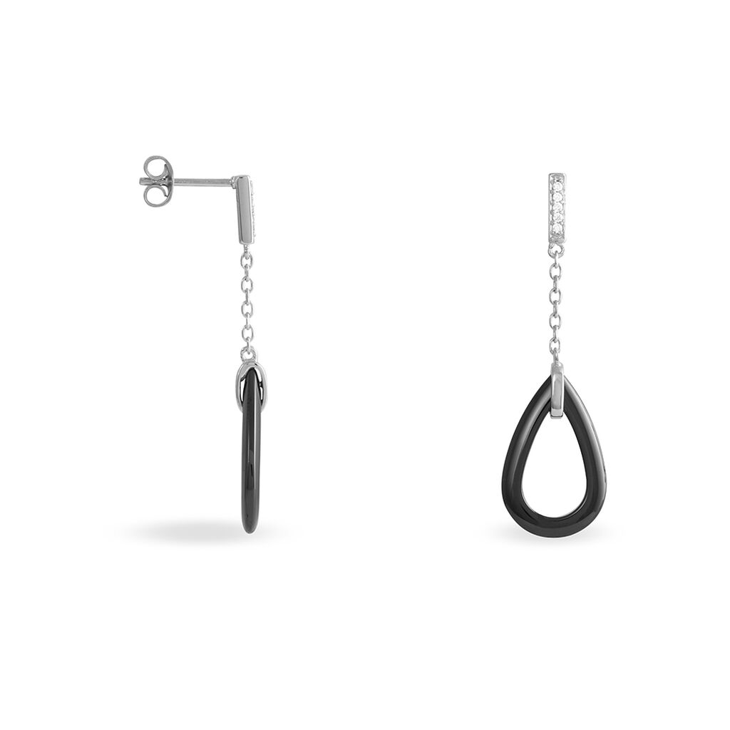 Boucles D'oreilles Pendantes Amaris Argent Blanc Céramique Et Oxyde - Boucles d'oreilles fantaisie Femme | Histoire d’Or