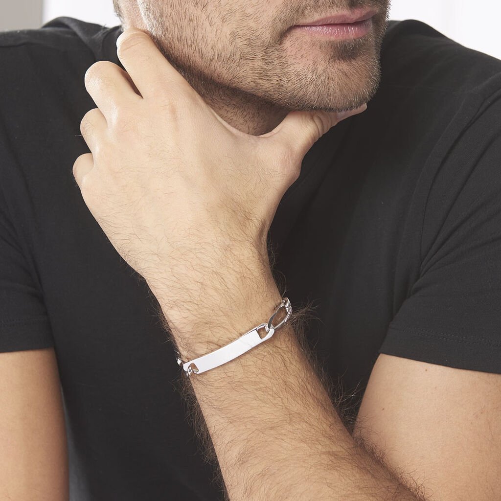 Bracelet Identit&eacute; Vila Maille Alternee 1/2 Argent Blanc - Gourmettes Homme | Histoire d&rsquo;Or