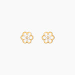 Boucles D'oreilles Puces Philine Fleur Or Jaune Oxyde De Zirconium - Clous d'oreilles Femme | Histoire d&rsquo;Or