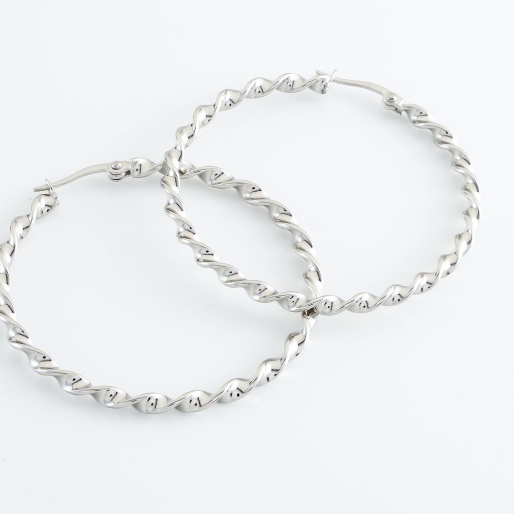 Creoles Acier Blanc Antonello - Boucles d'oreilles cr&eacute;oles Femme | Histoire d&rsquo;Or