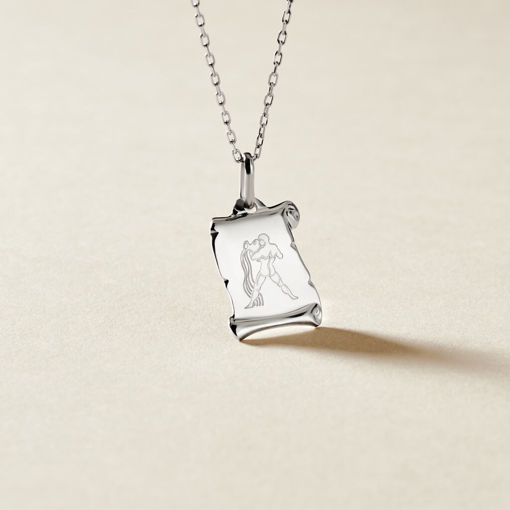 Pendentif Zodiaque Parchemin Argent Blanc - Pendentifs Zodiaque Famille | Histoire d&rsquo;Or