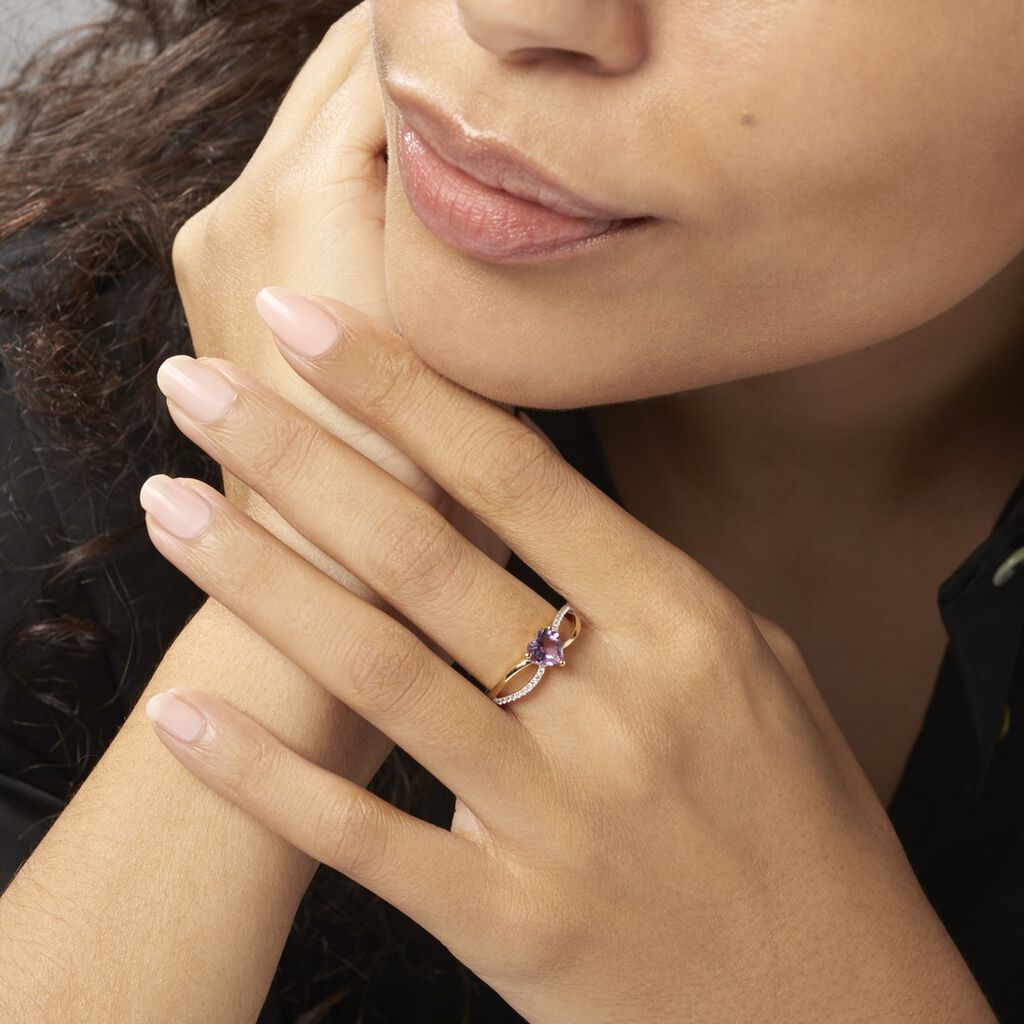 Bague Bertille Or Jaune Amethyste Et Oxyde De Zirconium - Bagues solitaires Femme | Histoire d’Or