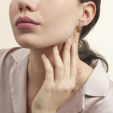 Boucles D'oreilles Argent Blanc Ilena Ambre - Boucles d'oreilles fantaisie Femme | Histoire d’Or