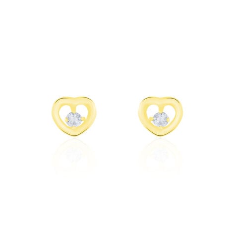 Boucles D'oreilles Puces Daria Cœur Or Jaune Oxyde De Zirconium - Clous d'oreilles Famille | Histoire d’Or